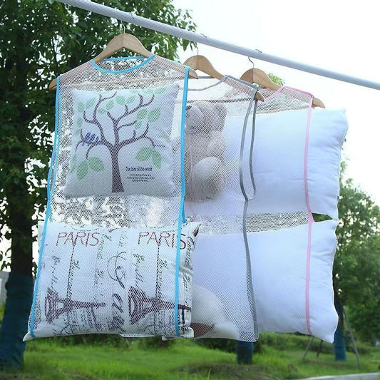 Windproof Pillow Drying Hanger – Mesh Net Pocket for Pillows & Cushions