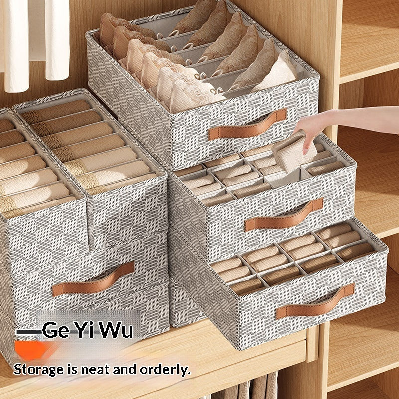Checkered Fabric Underwear Organizer Box | Drawer Storage Solution