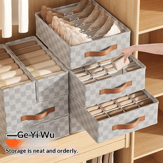 Checkered Fabric Underwear Organizer Box | Drawer Storage Solution